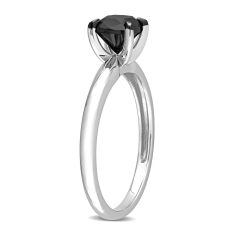 1ct Cushion Treated Black Diamond White Gold Solitaire Engagement Ring