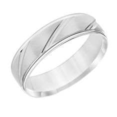 White Gold Engraved Diagonal Design Comfort Fit Wedding Band 6mm - REEDS Priority