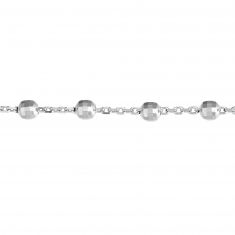 White Gold Solid Diamond-Cut Beaded Station Chain Bracelet | 7.5 Inches