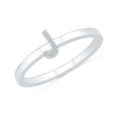 White Gold Diamond Accent Letter J Initial Ring