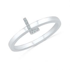 White Gold Diamond Accent Letter T Initial Ring REEDS Jewelers