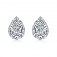 White Gold Diamond Composite Pear-Shaped Frame Stud Earrings 1/3ctw