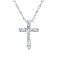 White Gold Diamond Cross Pendant Necklace 1/15ctw
