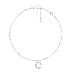White Gold Diamond Initial C Bracelet 1/20ctw