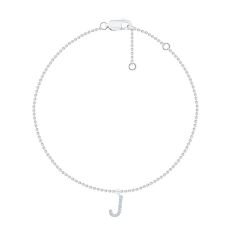 White Gold Diamond Initial J Bracelet 1/20ctw