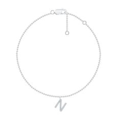 White Gold Diamond Initial N Bracelet 1/15ctw