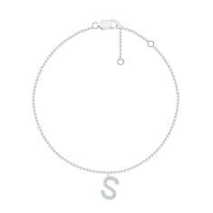 White Gold Diamond Initial S Bracelet 1/20ctw