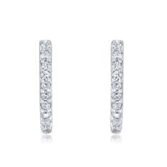 White Gold Diamond J-Hoop Huggie Earrings 1/10ctw