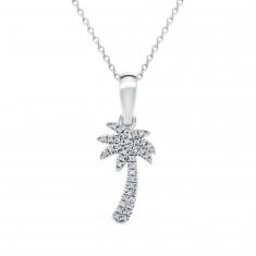 White Gold Diamond Palm Tree Pendant Necklace 1/15ctw