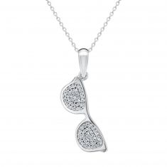 White Gold Diamond Sunglasses Pendant Necklace 1/8ctw