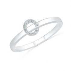 White Gold Diamond Letter O Initial Ring 1/20ctw