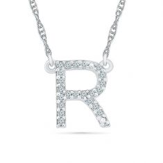 White Gold Diamond Uppercase Initial R Pendant 1/15ctw