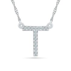 White Gold Diamond Uppercase Initial T Pendant 1/20ctw White Gold Diamond Uppercase Initial T Pendant 1/20ctw