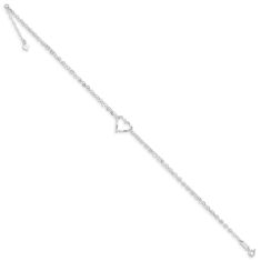 White Gold Double Strand Heart Anklet