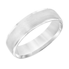 White Gold Engraved Flat Edge Comfort Fit Band | 6mm | REEDS Priority
