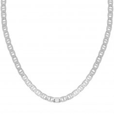 White Gold Solid Flat Mariner Chain Necklace | 3.7mm