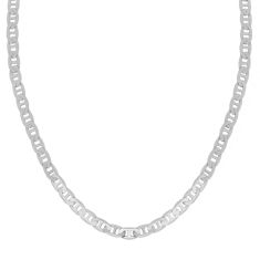 White Gold Solid Flat Mariner Chain Necklace | 3mm