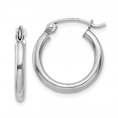 White Gold Lightweight Tube Hoop Earrings, 15x2mm