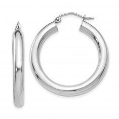 White Gold Lightweight Tube Hoop Earrings, 30x4mm