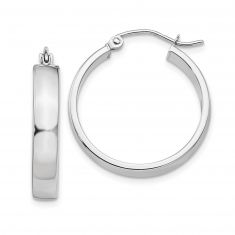 White Gold Polished Tube Hoop Earrings, 25x4mm