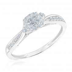 White Gold Quad Princess Diamond Halo Promise Ring 1/5ctw