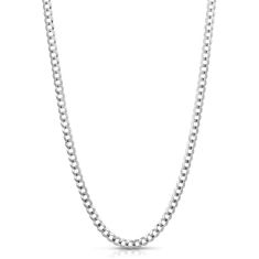 White Gold Solid Comfort Curb Chain Necklace | 3.6mm