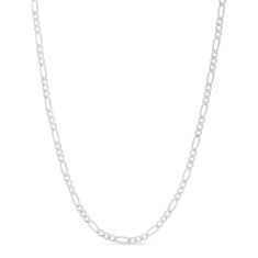 White Gold Solid Figaro Chain Necklace | 3mm