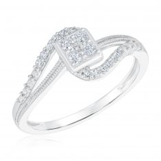 1/5ctw Diamond White Gold Square Bypass Promise Ring