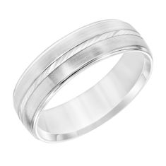 White Gold Engraved Swiss Cut Design Comfort Fit Wedding Band 6mm - REEDS Priority