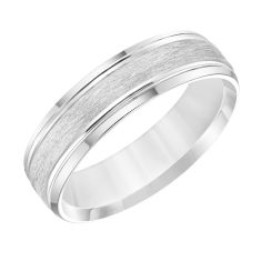White Gold Engraved Wire and Beveled Edge Comfort Fit Wedding Band 6mm - REEDS Priority