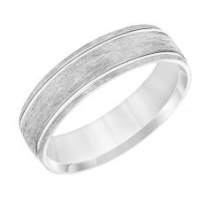 White Gold Engraved Wire Finish Comfort Fit Wedding Band 6mm - REEDS Priority