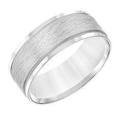 White Gold Engraved Wire Finish Comfort Fit Band | 8mm | REEDS Priority