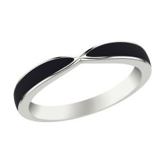 White Gold with Black Ceramic Inlay Pinched Wedding Band