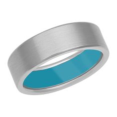 White Gold with Turquoise Ceramic Interior Wedding Band | 7mm | Men's