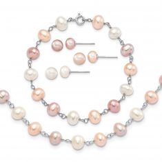 White, Peach and Purple Freshwater Cultured Pearl Set