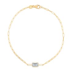 White Topaz and Yellow Gold Hollow Paperclip Chain Bracelet | 1.5mm | 7 Inches