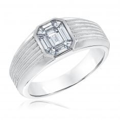 3/4ctw Emerald-Shaped Composite Diamond White Gold Ring | Men's