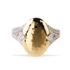 Lolovivi Created White Sapphire Two-Tone Hammered Gold and Sterling Silver Ring - Size 7