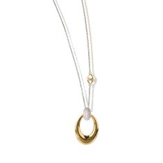 Lolovivi Created White Sapphire Two-Tone Sterling Silver and Yellow Gold Door Knocker Pendant Necklace