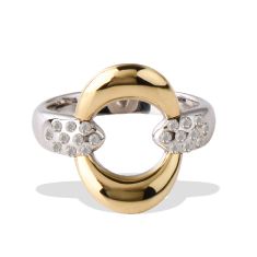 Lolovivi Created White Sapphire Two-Tone Sterling Silver and Yellow Gold Door Knocker Ring - Size 7