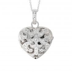 With You Lockets Deirdre Sterling Silver White Topaz Heart Locket