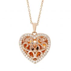 With You Lockets Mary White Topaz Rose Gold-Plated Heart Locket