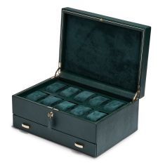 British Racing Green 10-Piece Watch Box with Drawer