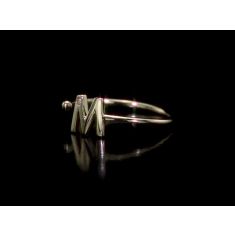 Yellow Gold Diamond Accent Initial M Open Ring