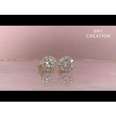 Shy Creation 3/8ctw Diamond Halo Yellow Gold Stud Earrings
