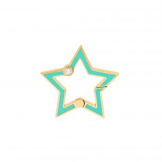 Yellow Gold 1/20ctw Diamond Blue Enamel Star Push Lock