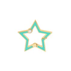 Yellow Gold 1/20ctw Diamond Blue Enamel Star Push Lock