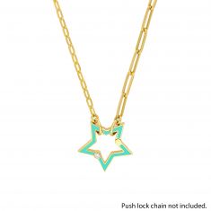 Yellow Gold 1/20ctw Diamond Blue Enamel Star Push Lock