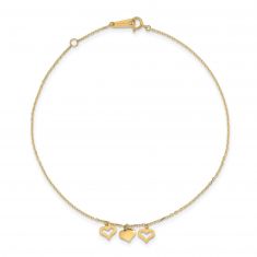 Yellow Gold 3 Hearts Anklet