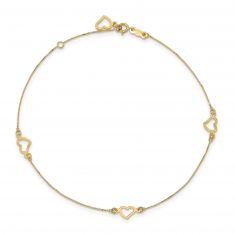 Yellow Gold Adjustable Fancy Heart Anklet